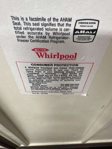 WHIRLPOOL Model # EH060FXK Chest Freezer 3ft. H. X 26 in. Square Located In Basement