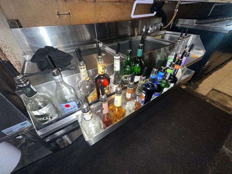 Krowne Undercounter Bottle Station w/ Hand Sink, Ice Bin, and Drain - Model KR-23-W65 - 67in x 27in x 33in - Located Behind Bar