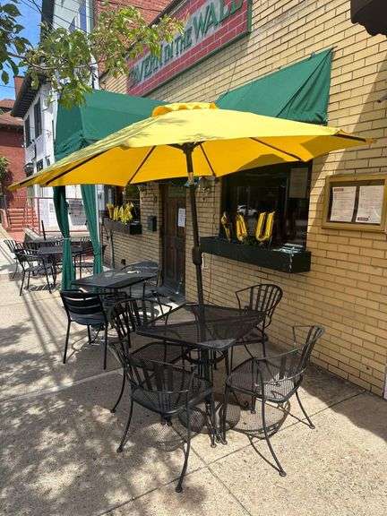 2 Ft. Square Steel Table With 4 Chairs & Umbrella