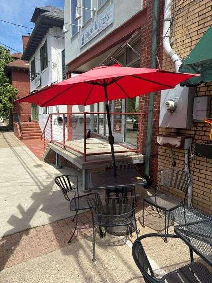 2ft. Square Steel Table With 4 Chairs & Umbrella
