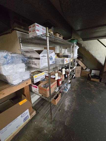 Metal Shelf. 63 in H x 48 in. W x 24 in D. CONTENTS NOT INCLUDED. Remove After 4 p.m