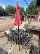 2ft. Square Steel Table With 4 Chairs & Umbrella
