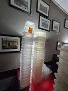 Plastic Food Containers with Some Lids. Several 6 in. x 6 in. x 6 in. Approx 2.2 Liters. Several 6 in. x 7 in. x 4 in. D