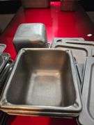 Various Sizes Metal Food Containers.Some with Lids. Several 6 in. x 6 in. x 6 in. A Few 6 in. x 6 in. x 4 in. A Few 6 in. x 6 in. x 2 in.
