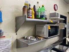 2 Stainless Steel Shelfs 36x11x10 Inches with Contents on Top Shelf