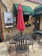 2ft. Square Steel Table With 4 Chairs & Umbrella