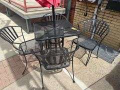 2ft. Square Steel Table With 4 Chairs & Umbrella