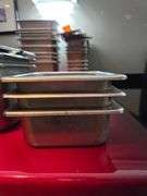 Various Sizes Metal Food Containers.Some with Lids. Several 6 in. x 6 in. x 6 in. A Few 6 in. x 6 in. x 4 in. A Few 6 in. x 6 in. x 2 in.