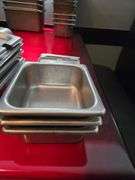 Various Sizes Metal Food Containers.Some with Lids. Several 6 in. x 6 in. x 6 in. A Few 6 in. x 6 in. x 4 in. A Few 6 in. x 6 in. x 2 in.