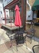 2ft. Square Steel Table With 4 Chairs & Umbrella