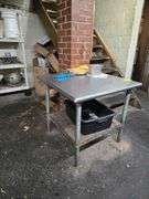 Metal Table with Lower Shelf. 30 in. Square x 29 in. H. Contents Included