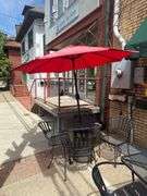 2ft. Square Steel Table With 4 Chairs & Umbrella