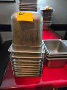 Various Sizes Metal Food Containers.Some with Lids. Several 6 in. x 6 in. x 6 in. A Few 6 in. x 6 in. x 4 in. A Few 6 in. x 6 in. x 2 in.