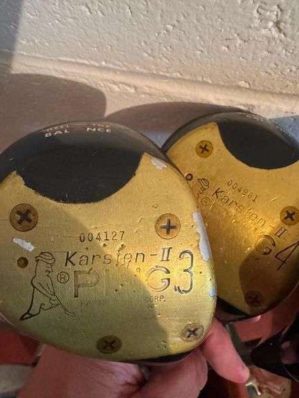Vintage PING Golf Club Set - Karsten-II Driver, 3 Wood and 4 Wood - Karsten I Black Dot Irons - 2,3,5,6,7,8,9, SW and Wedge
