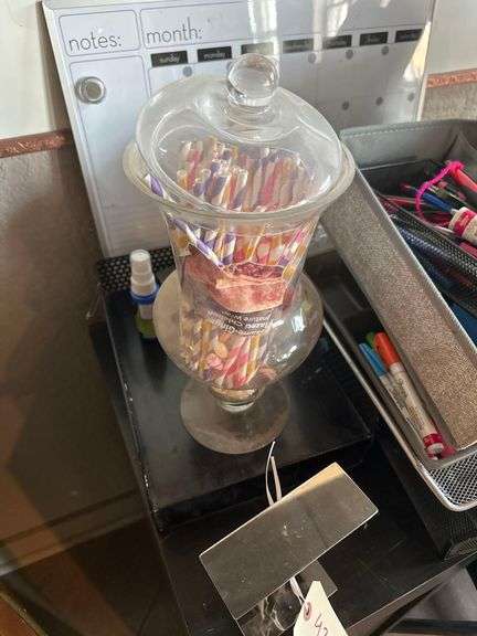Contents On Top Of Desk Includes Dry Erase Board - Markers - Pens - Office Supplies - Straws
