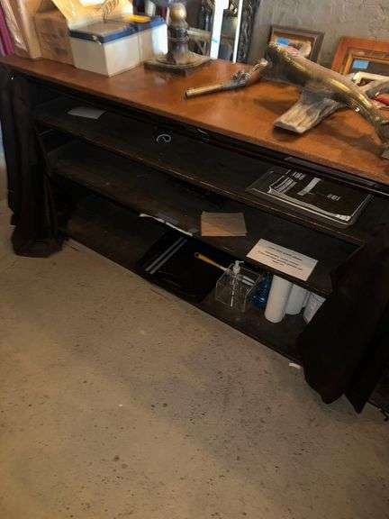 Wooden Counter/Display LShaped 8ft. L. X 8ft. L. X 21in. W. X Different Heights- Contents Not Included- Must Bring Proper Tools & Manpower For Removal