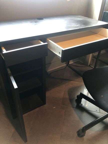 Black Wooden Office Desk with Drawers, Black Office Chair with Wheels