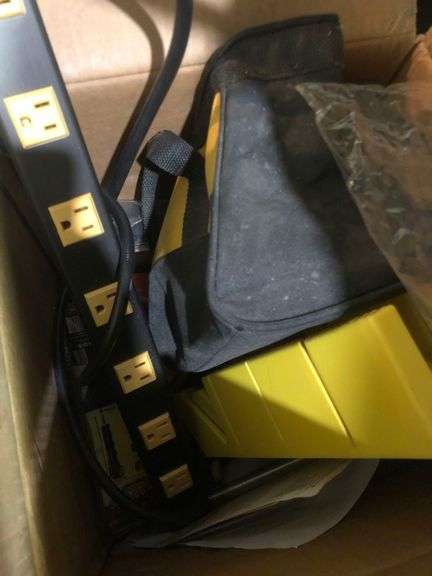 Box with Power Strip, Extention Cord, Other Items