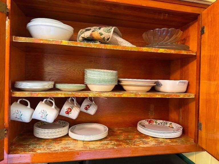 Contents of 2 Top Cabinets - Glasses, Bowls, Multiple Sets of Correlle - Etc.
