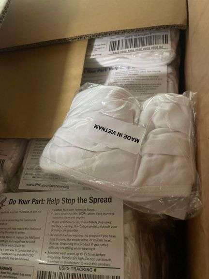 3 Boxes of Clothe Face Masks, 2 Metal Containers, Disassembled Round Table, Utility Heater