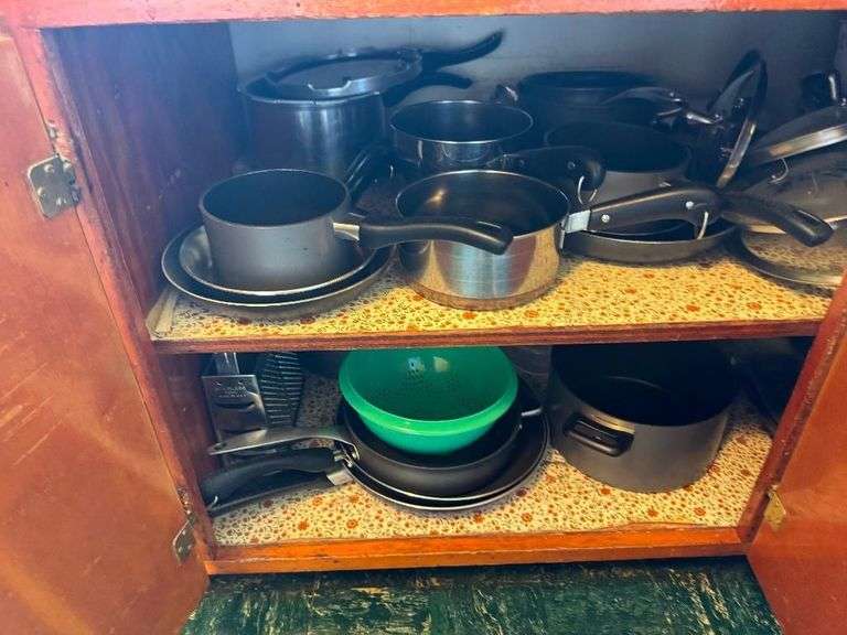 Contents of 2 Bottom Cabinets and Drawers, Pots/Pans, Silverware, Etc.