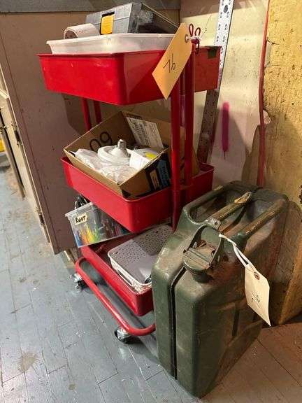 Cart and Contents with Metal Gas Can