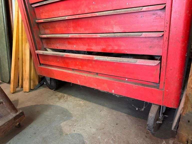 Vintage Snap On Tool Chest and Contents - Screwdrivers, Files, Wrenches, Etc - Includes Smaller Tool Box Sitting On Top
