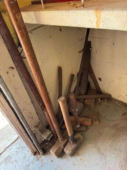 Workbench Contents - Loaded with Hardware - Nuts, Bolts, Screws, Bits, Battery Charger, Including Hand Tools Under Bench - Does Not Include Bench Vise
