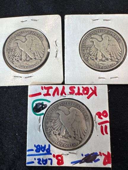 3 Walking Liberty Half Dollars - 1917, 1917d Reverse, 1917s Reverse