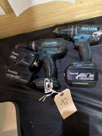 2 Makita Drills with 3 18V Lithium Ion Batteries