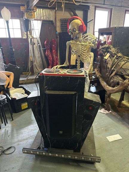 Skeleton DJ Animated Rolling Prop w/ EV 12in Powered Bluetooth Loudspeaker (Model ZLX-12BT) - Approx. 71in Tall