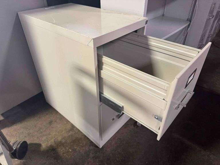 2 Drawer Vertical File Cabinet and 4' Metal Book Shelf