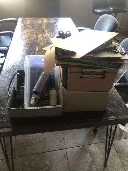 Many Clipboards and Binders, Batteries, Battery Charger, USA Stamps