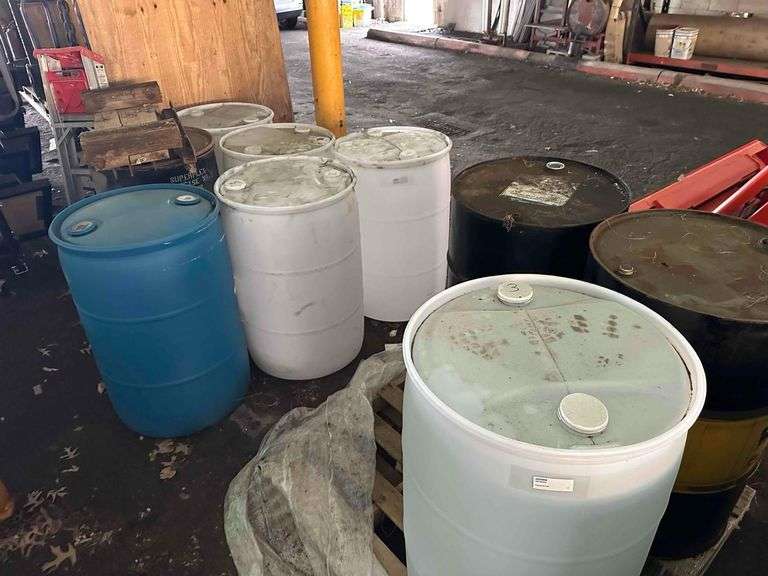 2 White Plastic 55 Gal. Drums