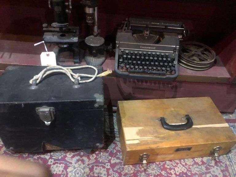 2 Microscopes, Typewriter, and 2 Microscope Cases