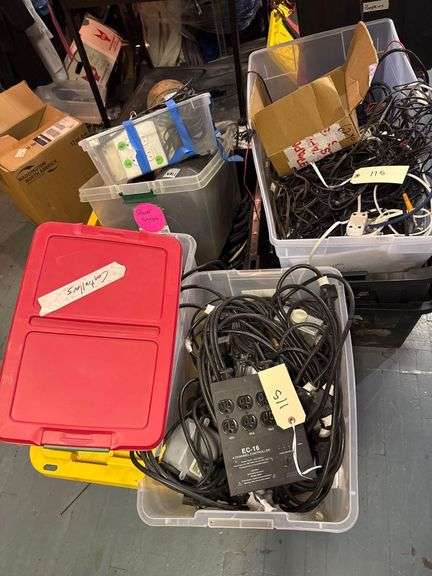 Crates of Extention Cords, Sound Cords, Lighting, Various Items