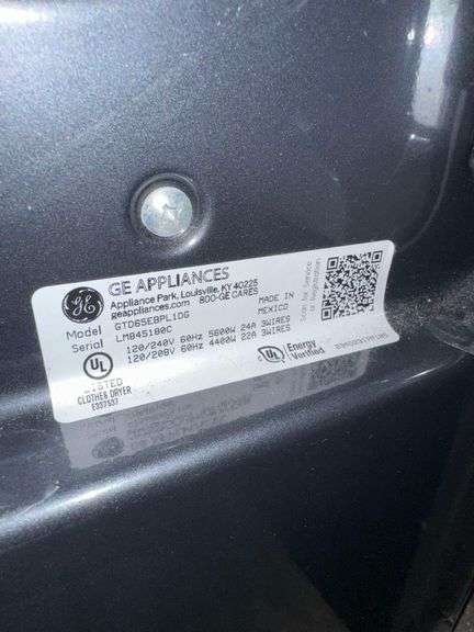 GE Electric Dryer - Model GTD65EBPL1DG - Serial No. LM845100C - 120V - Approx. 27in x 27in x 43in