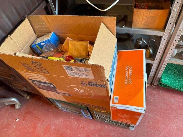 2 Metal Shelves and Contents which include Golfing Mats, Golf Balls and etc.