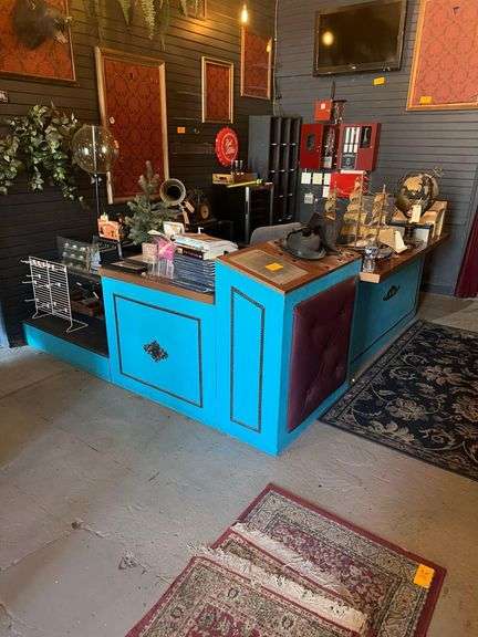 Wooden Counter/Display LShaped 8ft. L. X 8ft. L. X 21in. W. X Different Heights- Contents Not Included- Must Bring Proper Tools & Manpower For Removal