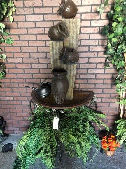 Water Fountain Dispay on Stand with Faux Plants