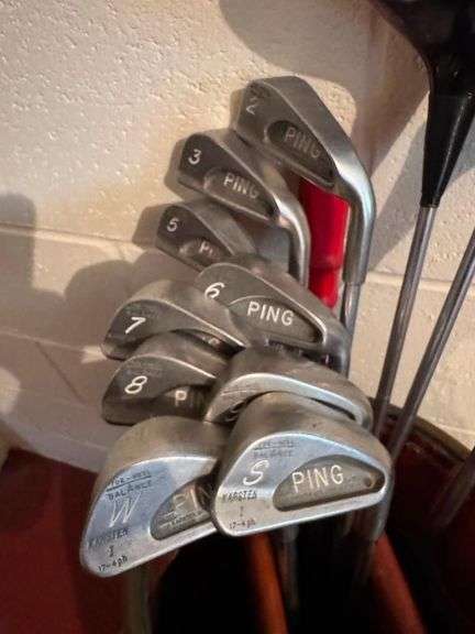 Vintage PING Golf Club Set - Karsten-II Driver, 3 Wood and 4 Wood - Karsten I Black Dot Irons - 2,3,5,6,7,8,9, SW and Wedge