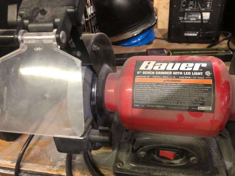 Bauer 6in Bench Grinder Attached to Table, Bring Tools to Remove
