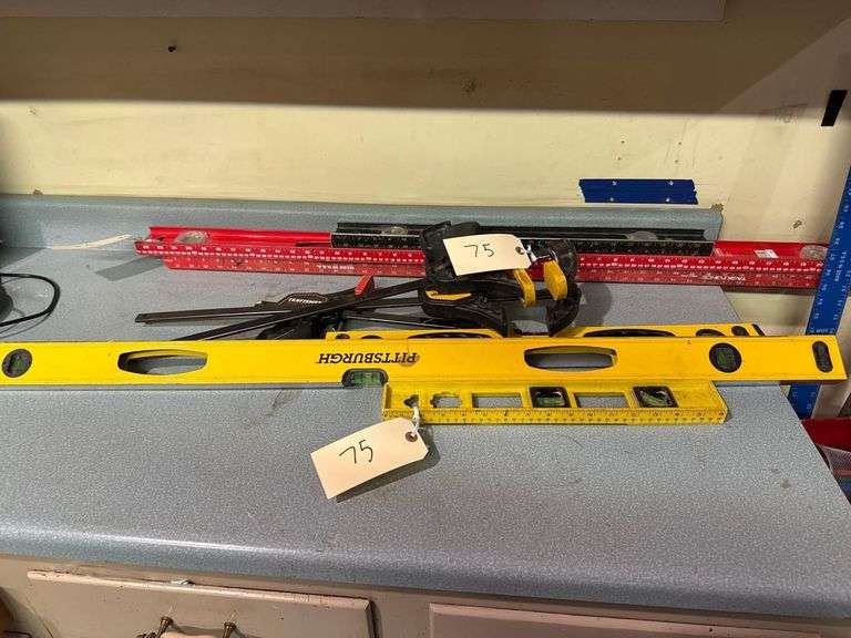 Lot of Levels, Square, and Clamps