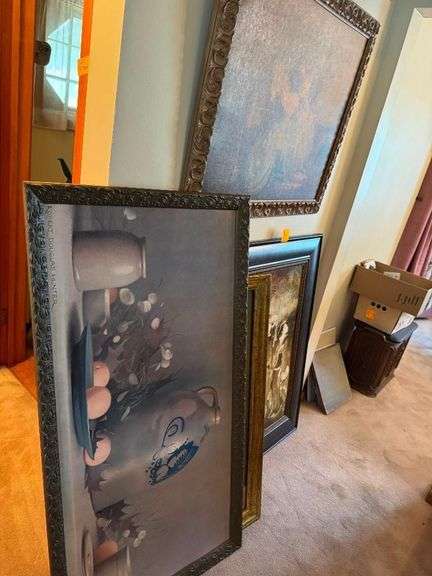 4 Pieces of Wall Art - Robert Douglas Hunter Framed Lithograph, L. Jambur Painting, Oriental Art Piece and Floral Framed Painting