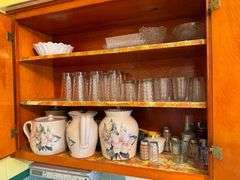 Contents of 2 Top Cabinets - Glasses, Bowls, Multiple Sets of Correlle - Etc.