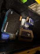11 Large Boxes with Various Hardware, Sound Systems, Cords, Shelves of Tech