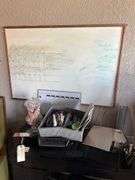 Contents On Top Of Desk Includes Dry Erase Board - Markers - Pens - Office Supplies - Straws