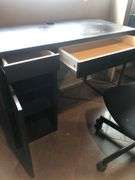 Black Wooden Office Desk with Drawers, Black Office Chair with Wheels