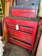 Vintage Snap On Tool Chest and Contents - Screwdrivers, Files, Wrenches, Etc - Includes Smaller Tool Box Sitting On Top