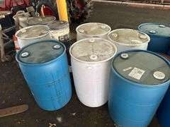 2 White Plastic 55 Gal. Drums
